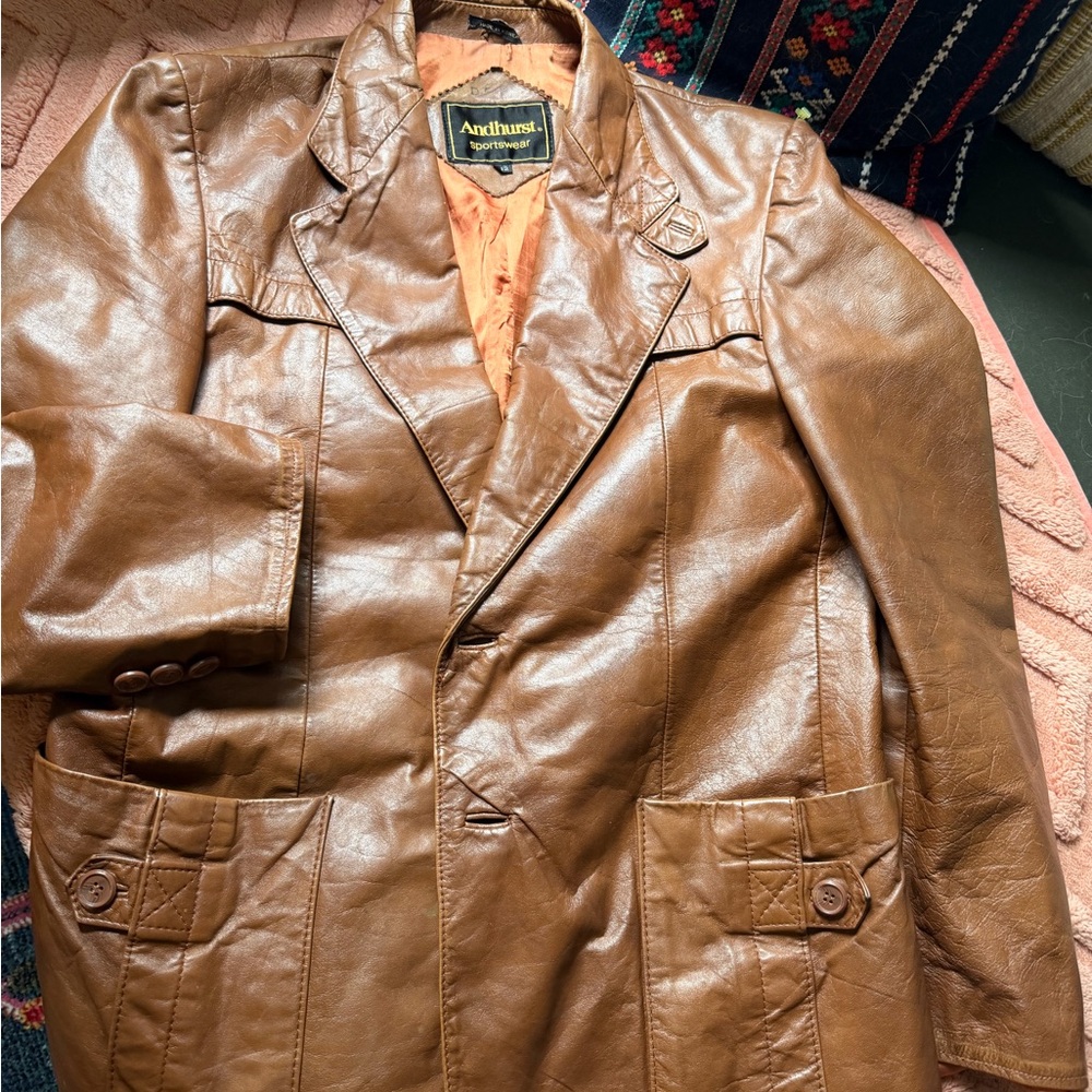 Vintage Brown Leather Blazer Jacket Andhurst Size 42 Classic 70s Style